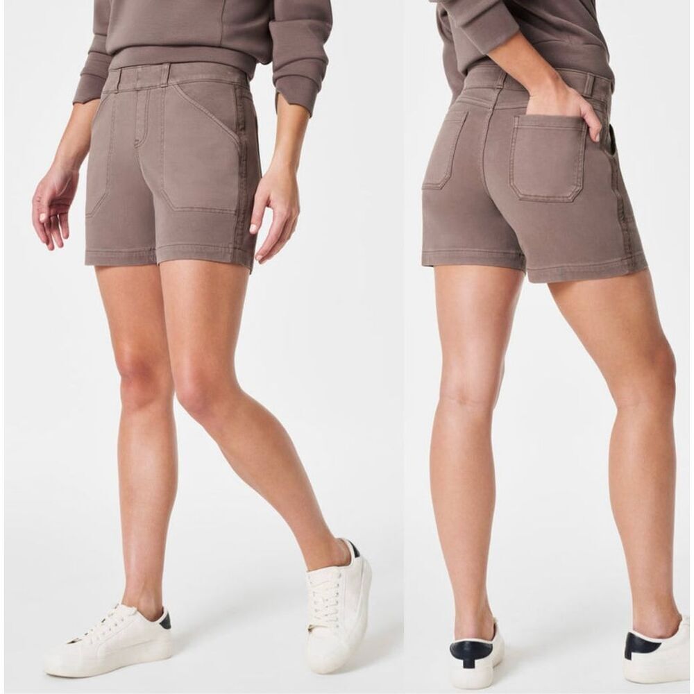 SPANX Stretch Twill 6" Shorts in Smoke Pull On Mid Rise Tummy Shaping Short sz L